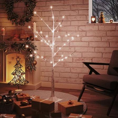Vidaxl Björkträd Med Led Varmvit 48 Leds 120 Cm Vit