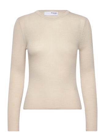 Slfnaja Ls Knit O-Neck Cream Selected Femme