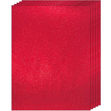 ING 5 ark glitterkartong, selvklebende, 21 x 29,7 cm, for dekorering av fotoalbum, glitterpapir, A4 håndverkspapir - Rød