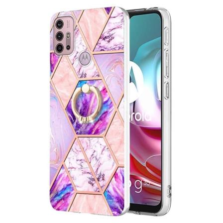 Marble Mønstret Cover med Ring Holder til Motorola Moto G30 - Lyselilla Purple