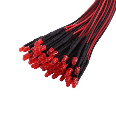 50 kpl valmiiksi johdotettuja diffuuseja LED-diodeja, monivärisiä valoja 3 mm punainen (#1)