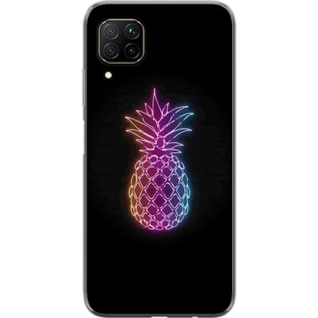 Kompatibelt Mobildeksel til Huawei Huawei P40 lite Neonlysillustrasjon av ananas i fargerikt lys mot svart bakgrunn