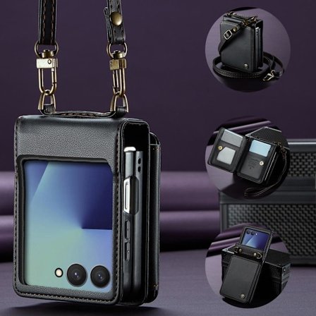 (För Samsung Galaxy Z Flip 7) Plånboksfodral med kortfack och kickstand, vattentålig och hållbar