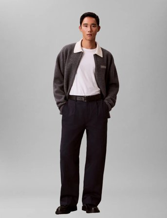 Calvin Klein Ls Boiled 100% Merino Contrast C - Grey - M