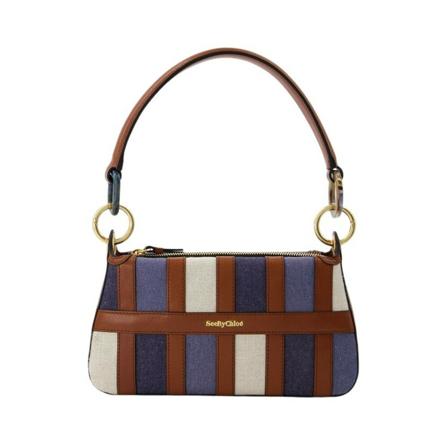 See by Chloé, Sac baguette Tilda en Cuir et Patchwork Denim Bruin, Dames, Maat:ONE Size,Katoen