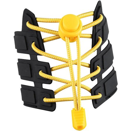 Elastiske skolisser 120 cm for joggesko uten knute med sterk spenne og hurtigløsning i gul farge