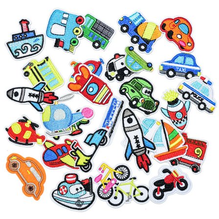 30-pack söta broderade trafik- och bilmärken att stryka på och sy