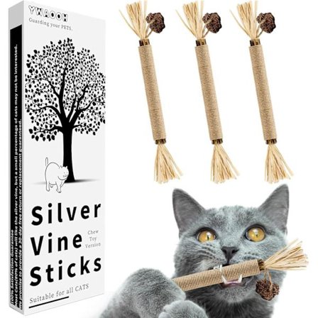 3-pak Silvervine Pinde Kattelegetøj, 100% Naturligt Bidelegetøj til Killingers Tænder, Katteurt Legetøj til Killinger & Katte, Kattegodkendt Gave, 