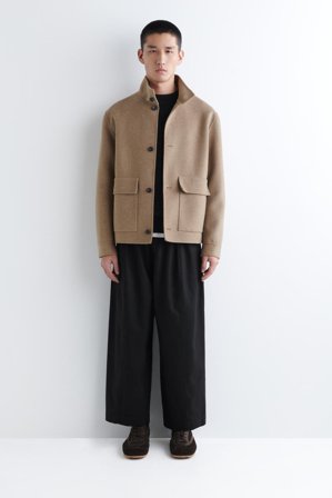 COS Men's Cotton Cropped Barrel-Leg Trousers in Black