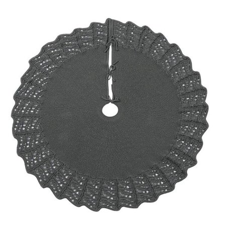 48 tums stickad julgransmatta med vågiga kanter Stor rund för julhelgsfestdekorationer Grå