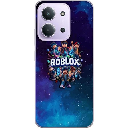 Xiaomi Redmi 15C Genomskinligt Skal Roblox spelutformning med avatarer på galaxbakgrund i blå och lila toner, populär Roblox-stil för spelare och