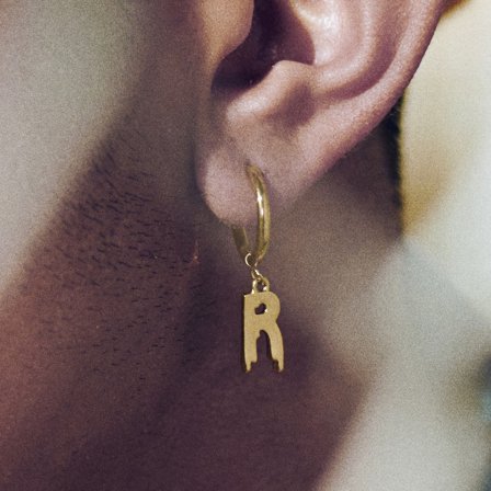 Fahrenheit | Χρυσαφί Ατσάλινο Σκουλαρίκι Κρίκος Melting R για άνδρες - Σκουλαρίκια Κρίκος με Κρεμαστό