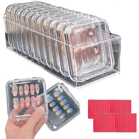 Nagelorganisatör, 12 st Press-on Nagel Förvaring, Konstgjorda Press-on Nagelbehållare, Klar Akryl Nagelorganisatörväska med Transparent Tejp .....