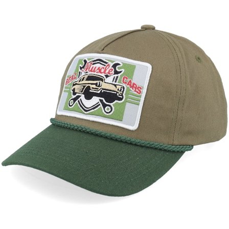 Iconic - Green adjustable Czapka Z Daszkiem - Real Muscle Cars Rope Dark Olive/Dark Green A-frame Adjustable @ Hatstore