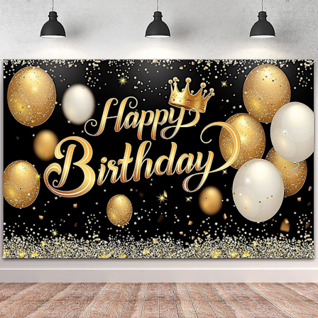 Fødselsdagsbannere Stor Sort og Guld Plakat med Happy Birthday Bogstaver 180 X 115 Cm