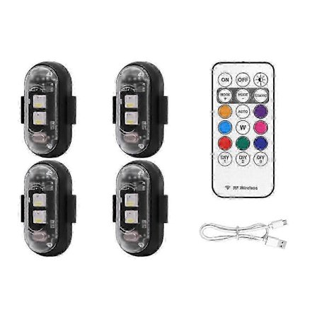 4 STK Trådløse LED Strobelys med Fjernbetjening, 8 Farver USB Opladning Vandtætte Nødadvarselslys (FMY)