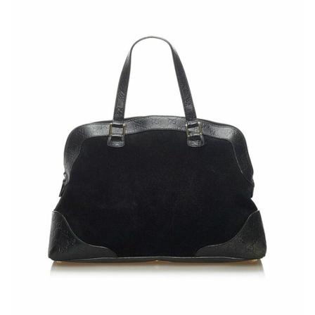 Gucci Vintage, GG Signature-Trimmed Suede Handbag Zwart, Dames, Maat:ONE Size