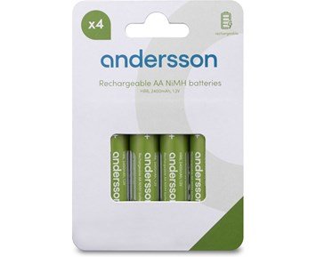 Andersson HR6 AA NiMH 2400mAh 4-pcs - 4-pack uppladdningsbara AA-batterier 1,2V 2400 mAh