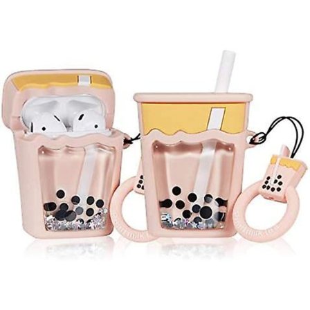 Airpods 1&2-fodral, Söt Cartoon Mat Mjuk Silikon Airpod-skydd, 3D Rolig Kawaii Kul Nyckelring Design Skinfodral Ring Glittrande Bling För Flickor Barn