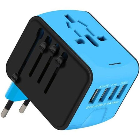 Rejseadapter, Universal stikadapter med 4 USB-porte og AC-udtag, Frankrig til USA Storbritannien Tyskland Thailand Italien Australien Kina Japan 