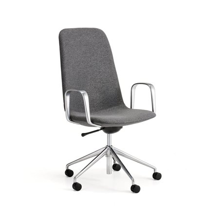 Chair LANGLEY, mid seat, wheeled, armrests, brushed aluminum/anthracite