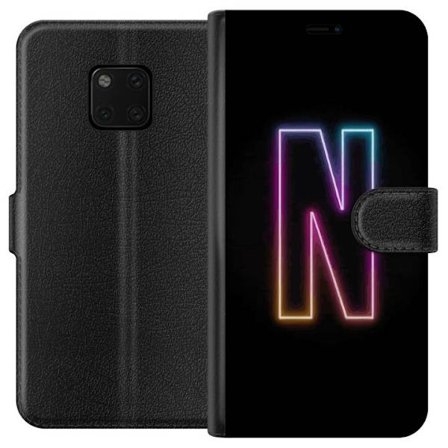 Yhteensopiva Lompakkokotelo Huawei Huawei Mate 20 Pro Minimalistinen neonkirjain N värinvaihtuvassa valossa mustaa taustaa vasten