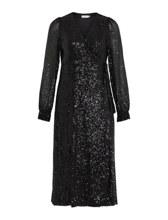 Vimaia Ls Sequin Midi Wrap Dress/Dc Knælang Kjole Black Vila