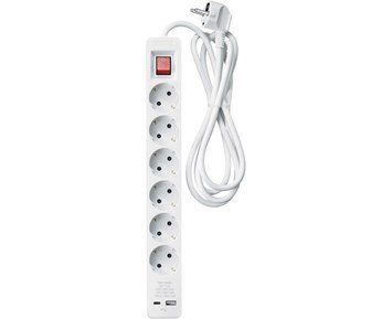 Andersson-PWS-C2000 - Power Strip 6-Socket USB-A + USB-C 3m, white-6-veis strømforgrener med to USB-porter -Power-Grenuttak