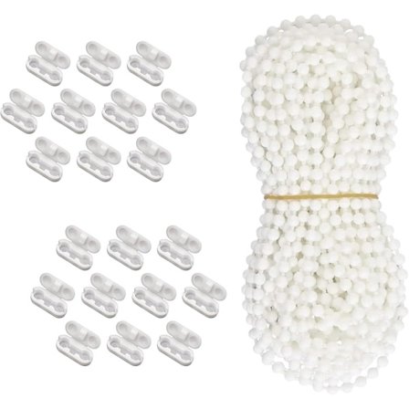 ING 10-meter hvid rullegardinkæde - Udskiftningsrullegardinkæde til lodrette rullegardiner, med 20 forbindelsesled.