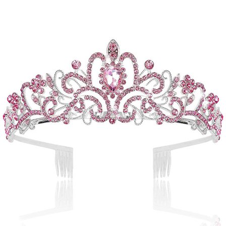 Rosa, krystallkrone med strasskam, brukt til brudeskrone, w