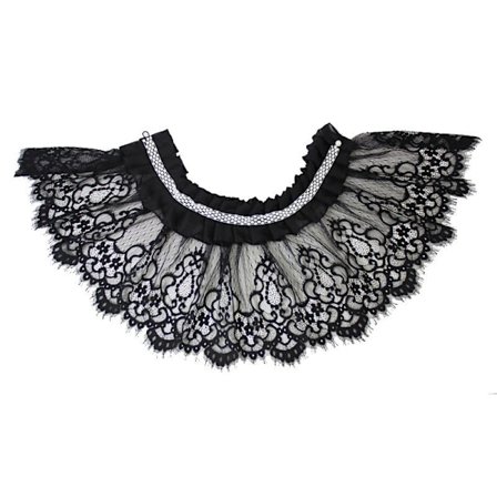 Dame falsk krage Avtakbar halv sjal Perlebesatt blonde med volanger