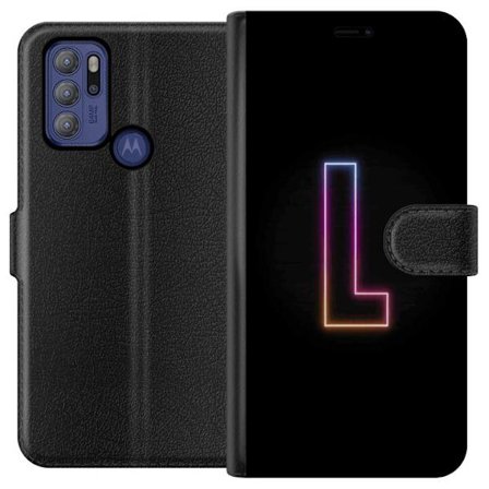 Yhteensopiva Lompakkokotelo Motorola Motorola Moto G60S Minimaalinen neonkirjain L pehmeästi vaihtuvassa värivalossa mustaa taustaa vasten, puhdas g