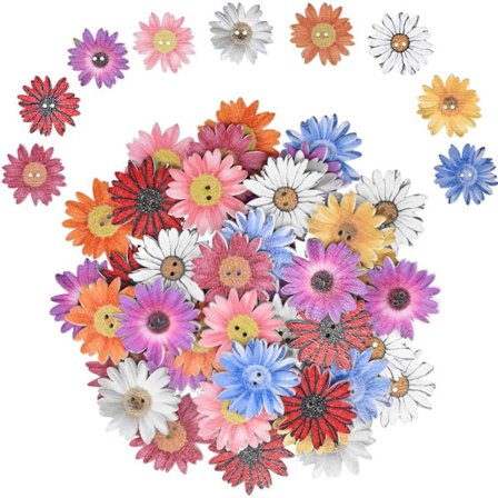50 stk. Træ Blomster Knapper 25mm Retro Søde Blandede Tilfældige Chrysanthemum Knapper med to huller til Syning Strikning Håndværk Scrapbog