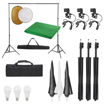 Vidaxl Fotostudio Med Lampor, Bakgrund Och Reflexskärm Svart