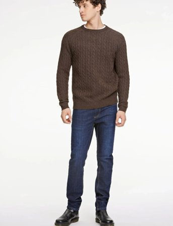 Lindbergh Lambswool Raglan Cable O-Neck Knit - Brown - L