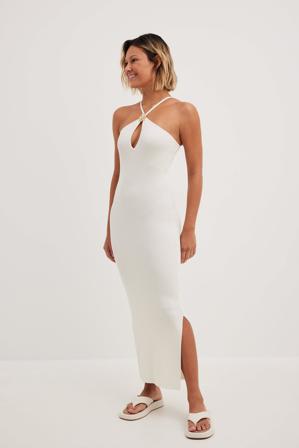NA-KD Trend Robe mi-longue en maille côtelée à découpes - Robe jersey - OffBlanc - Large
