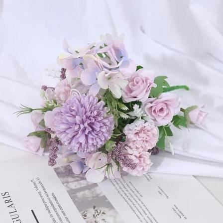 Simulering Rose Bröllopsbukett, Hem Blomsterdekoration Fotografi rekvisita - Rosor - Ljuslila