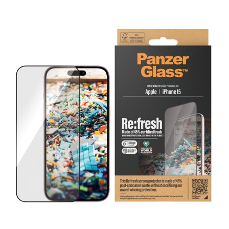 Panzer Re:fresh iPhone 15 | Ultra-Wide Fit w. EasyAligner Screen Protector PanzerGlass - High quality tempered glass screen protector