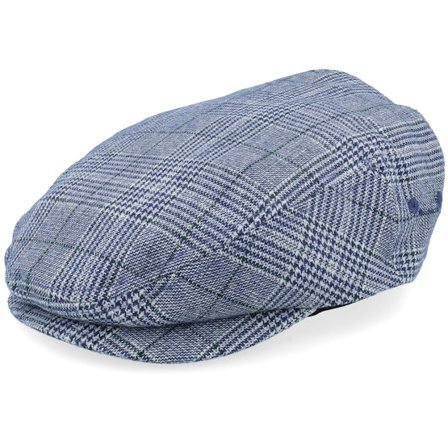 Brixton - Blauw flatcap Cap - Hooligan Lw Snap Cap Blue/Off White Houndstooth Flat Cap @ Hatstore