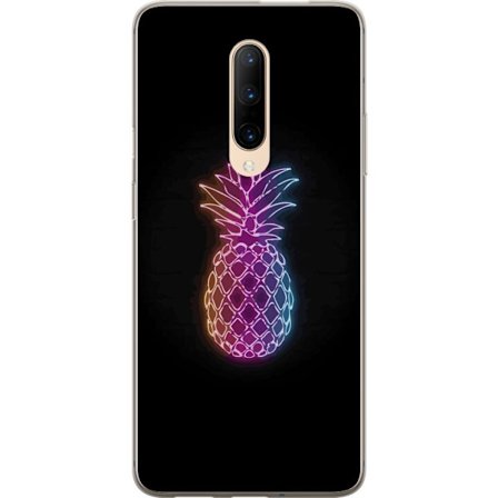 Kompatibelt Mobildeksel til OnePlus OnePlus 7 Pro Neonlysillustrasjon av ananas i fargerikt lys mot svart bakgrunn