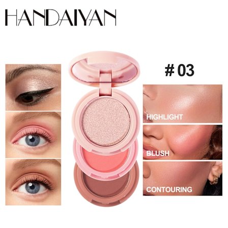 Trefärgad contouring palett handaiyan highlighter brightening rouge ögonskugga långvarig vattentät tre-i-ett contouring palett