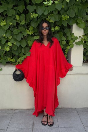 NA-KD Ruffle Volume Kaftan - Kaftaner - Rød - One Size