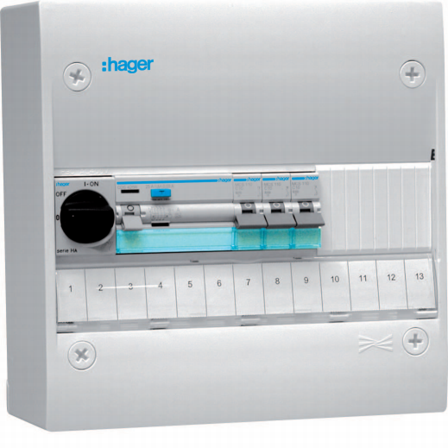 Hager GD113SF Sentralapparat Type: Gamma, IP30 1 x 13 moduler, Elfordeling & strømforsyning