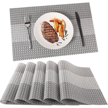 Sett med 6 vaskbare underlag i PVC-plast (glittergrå)