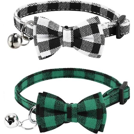 Kat halsbånd, kat butterfly, kat halsbånd med klokke og butterfly, 2 stk. jule kat butterfly grøn og rød (18-28CM, 1''-17'')
