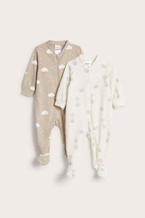 Kappahl | Pitkähihaiset pyjamat, 2 kpl:n pakkaus Luonnonvalkoinen 44 | Luonnonvalkoinen