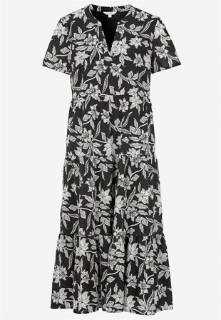 Cellbes of Sweden - Bomullskjole med volang i svart / blomstret for damer i størrelse 54/56