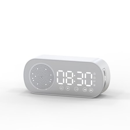 Multifunksjonell Smart FM-radio Bluetooth høyttaler Vekkerklokke Speilklokke (hvit)