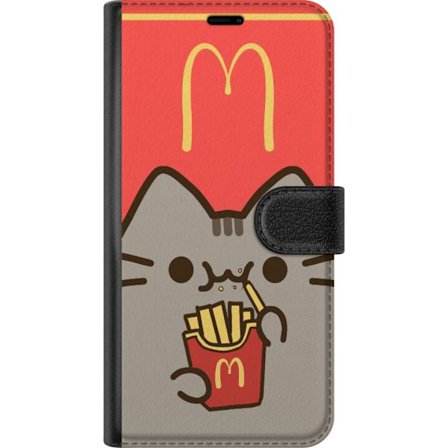 Kompatibelt Lommeboketui til Samsung Galaxy A16 5G Pusheen-katt som spiser McDonald's-inspirerte pommes frites - søtt og humoristisk motiv i varm farg