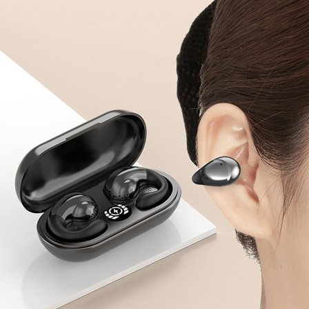 Bluetooth-headset 5.3, trådlöst Bluetooth-sportheadset med öronklämma, ljudabsorberande hålrumsbarriärdesign, rymdriktad ljudöverföring utan känsla